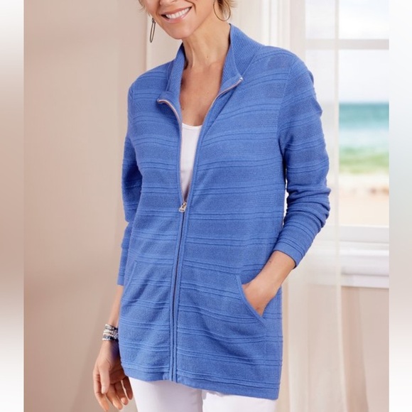 Soft Surroundings Cactus Wren Sweater in Amparo Blue - Picture 1 of 14